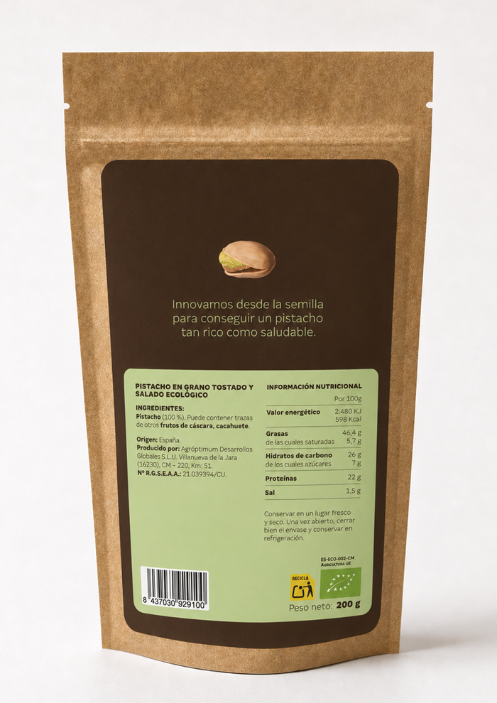 Pistacho en grano tostado y salado ecológico