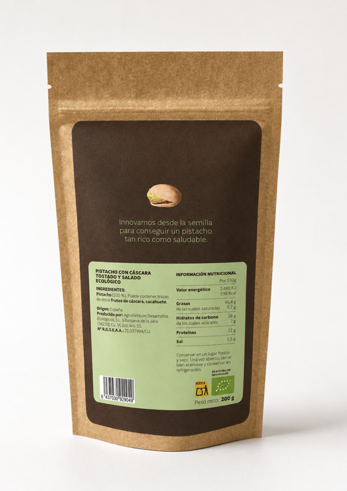 Pistacho con cáscara tostado y salado ecológico